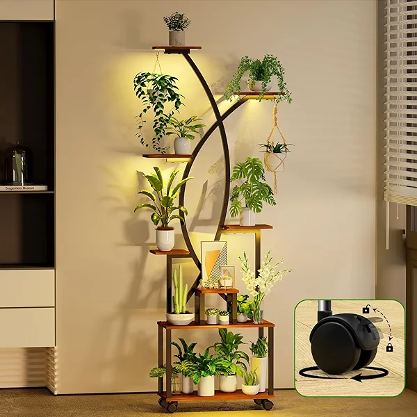 Plant Stand Indoor with Grow Light: Metal 8 Tiers Plant Shelf 4 Lights Plant Stands with Wheels- Plant Rack Indoor lighted Holder Display 62inch Tall for Home, Patio