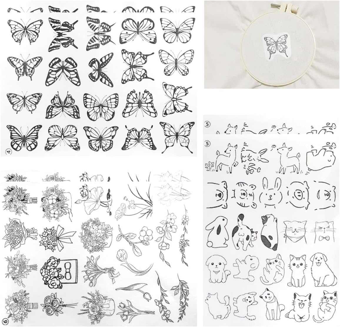 MMDOCO 132PCS Hand Sewing Stabilizers,Wash Away Water Soluble Stabilizer,Embroidery Stabilizers with Flower Patterns for Embroidery Hand Sewing Lover