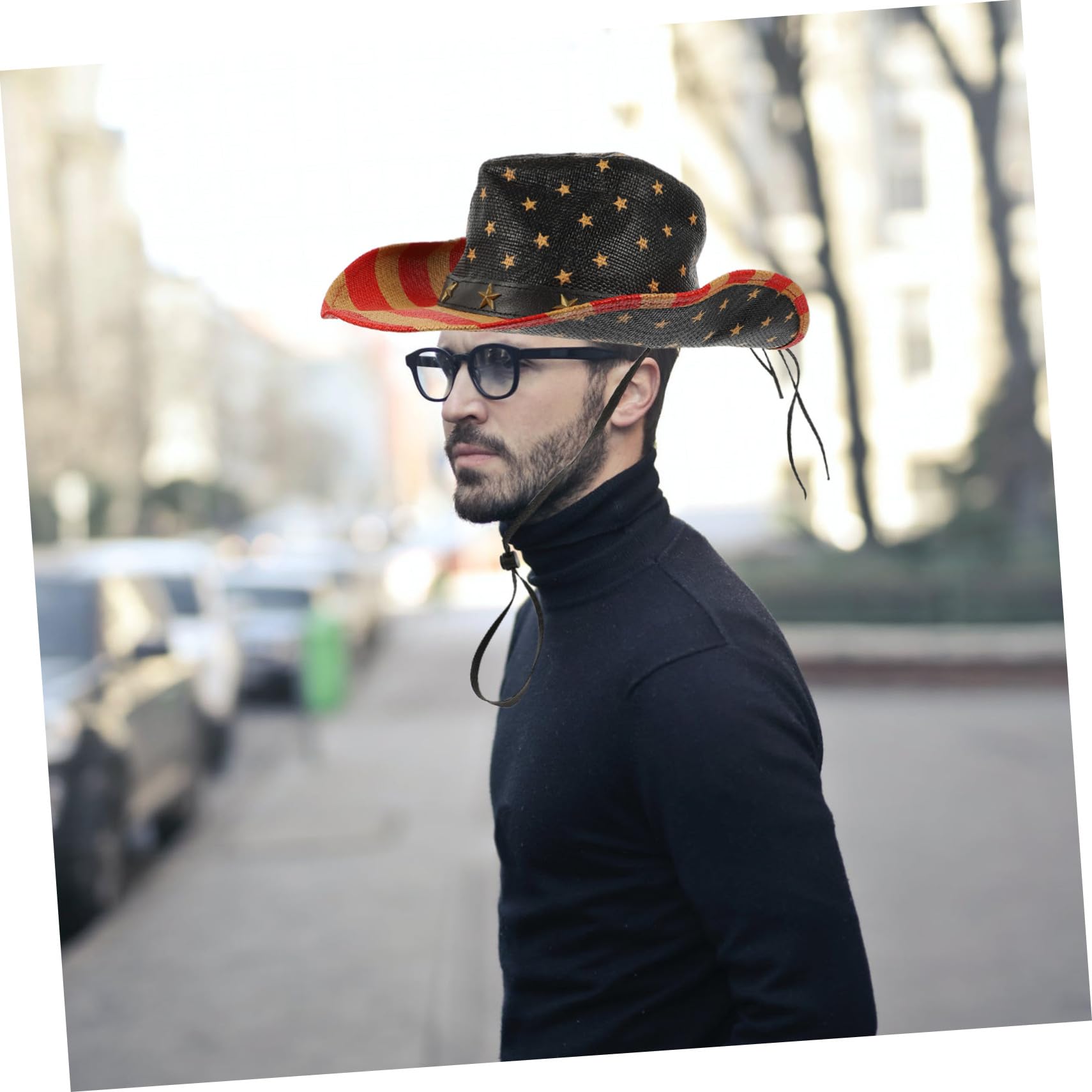 Western Cowboy Hat with American Flag Patriotic Straw Festival Hat for Men And Women for Dance Drama Picnics And Barbecues