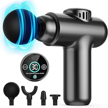 Lefity Mini Pistola De Masaje, Pistola De Masaje Tejido profundo Portátil De Mano Con 30 Velocidades, Pantalla Táctil LCD Para Aliviar Musculares