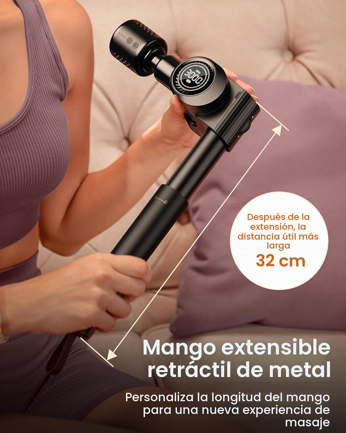 Pistola de Masaje Muscular Calor y frío,Napre Pistola Masaje Massage Gun con Mango Extensible,32 Velocidades Pistola Masajeadora Muscular Cervical y Espalda,Plegable,5 Ángulos Ajustables,LED Screen