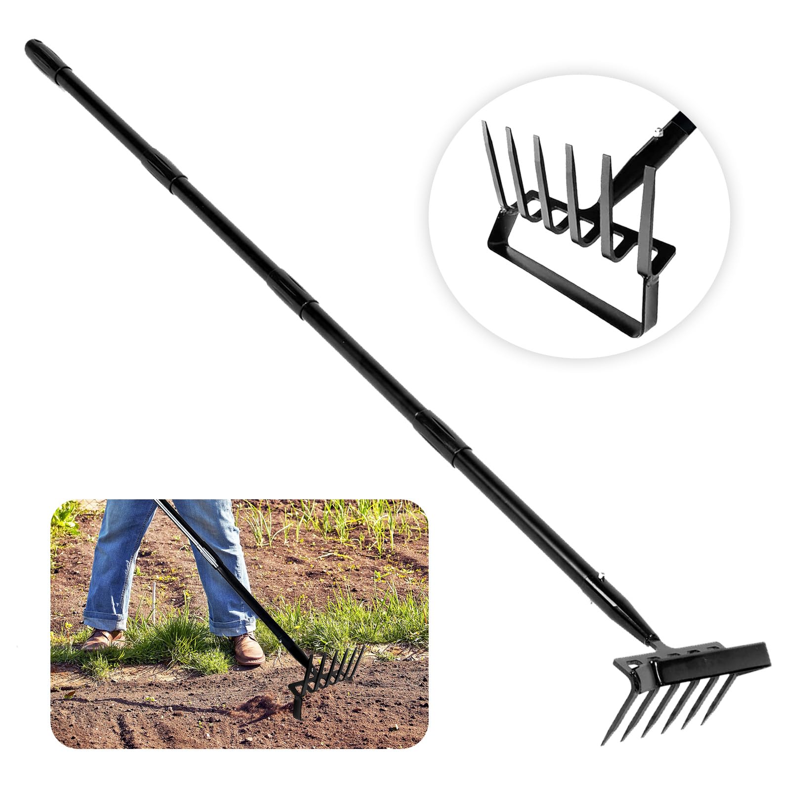 Attrezzi Da Giardino, 167CM Staffa Zappa Da Giardino 6 Denti Hula Hoe Rastrello Per Erbacce Rastrello Da Giardino Zappe Hula Portatili Attrezzo Da Giardino Per Erbacce Allentamento Del Terreno