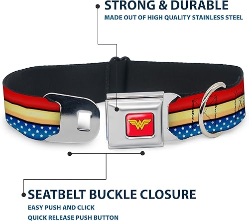 Miniatura 4 de Hebilla de cinturón de seguridad hebilla collar de perro  Wonder Woman StripeStars rojooroazulblanco  1 pulgadas de ancho  se adapta a cuello de 11