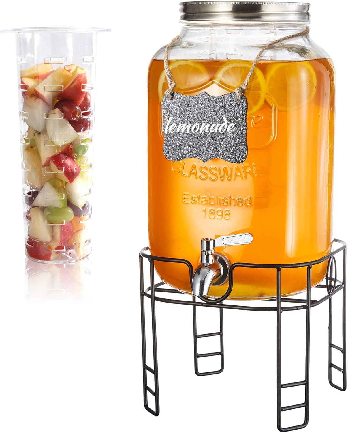 2 Gallon Drink Dispensers for Parties, Beverage Dispensers with Stand, Glass Water Jug Dispenser, with 18/8 Stainless Steel Spigot, Great for Party, Wedding, Picnic, BBQ