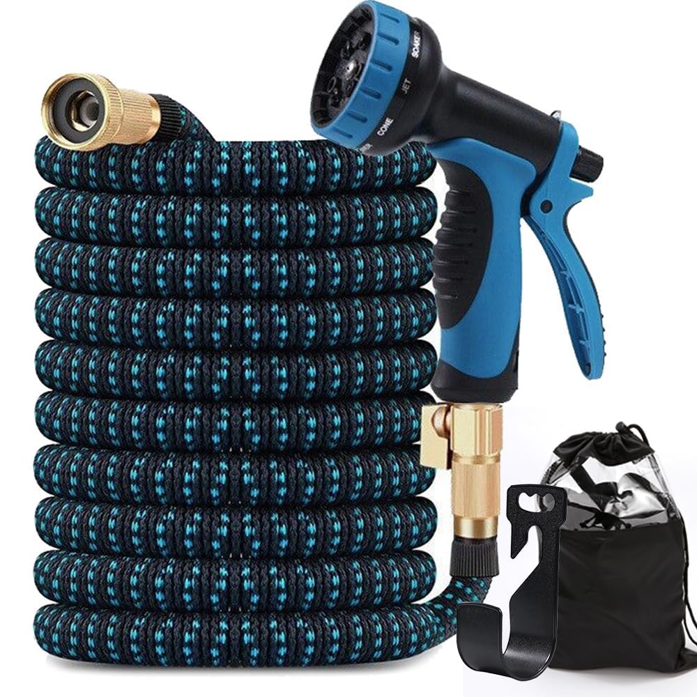 Tuyau d'arrosage extensible 15M 50FT avec pistolet 8 fonctions pour pelouse et jardin