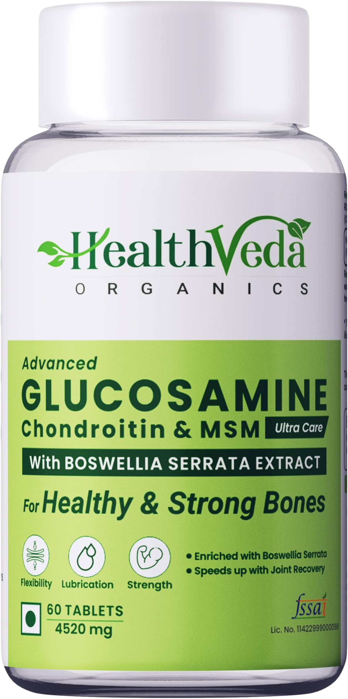 Health Veda Organics Plant Based Glucosamine Chondroitin & MSM I 60 Capsules I Supports Healthy Joint, Bones & Cartilage