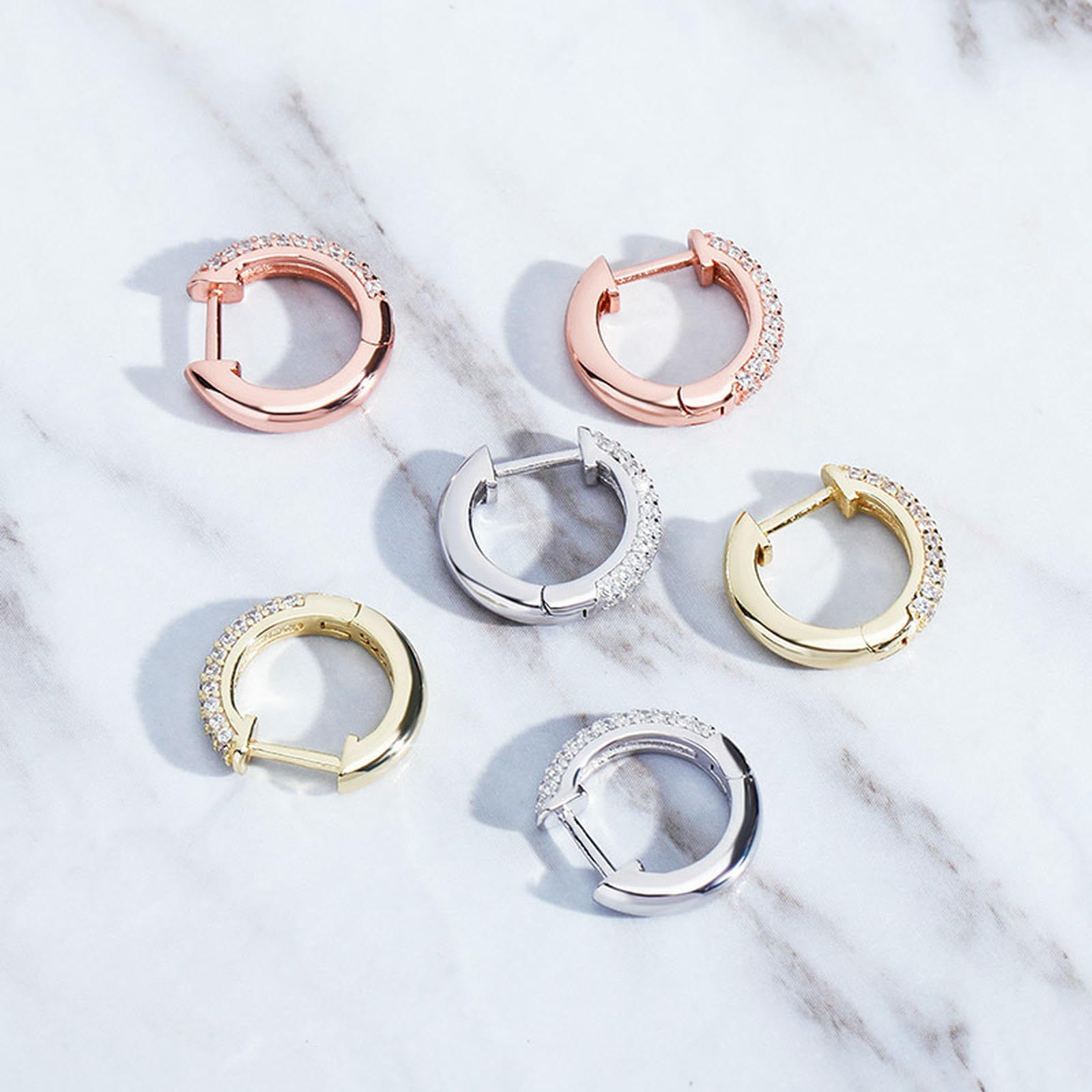 Orecchini a Cerchio in Argento Sterling con zirconi Rotondi Stile Hip Hop Design Bling Cerchio incernierato per Regali Unisex da Indossare Tutti i Giorni