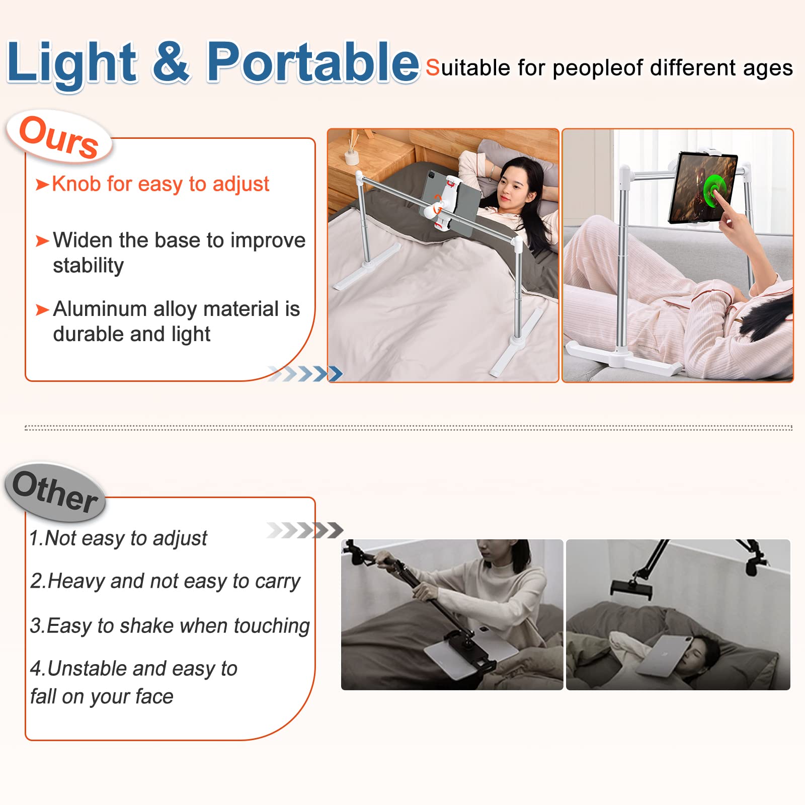 Tablet Holder for Bed, Tablet Stand for Bed Laying Down, 360°Rotatian