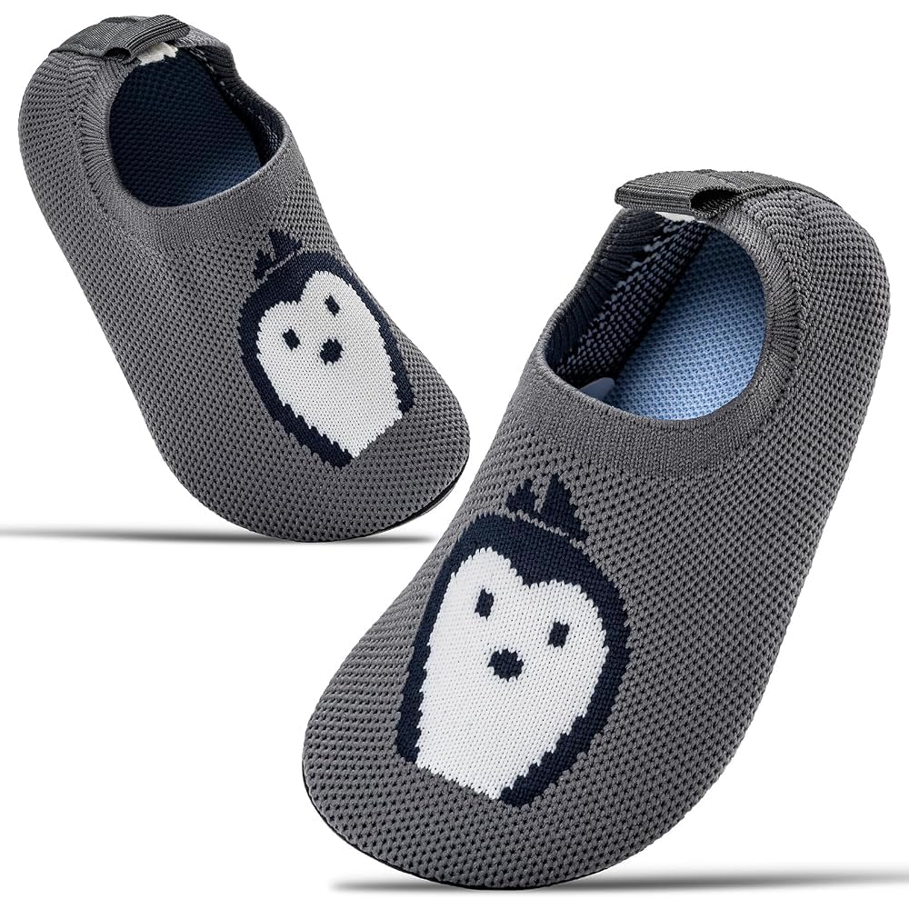 Sosenfer Slippers for Children, Boys and Girls, Non-Slip, Lightweight Slippers for Toddlers, Unisex Slipper Socks 33 EU 1225 Dark Grey Penguin