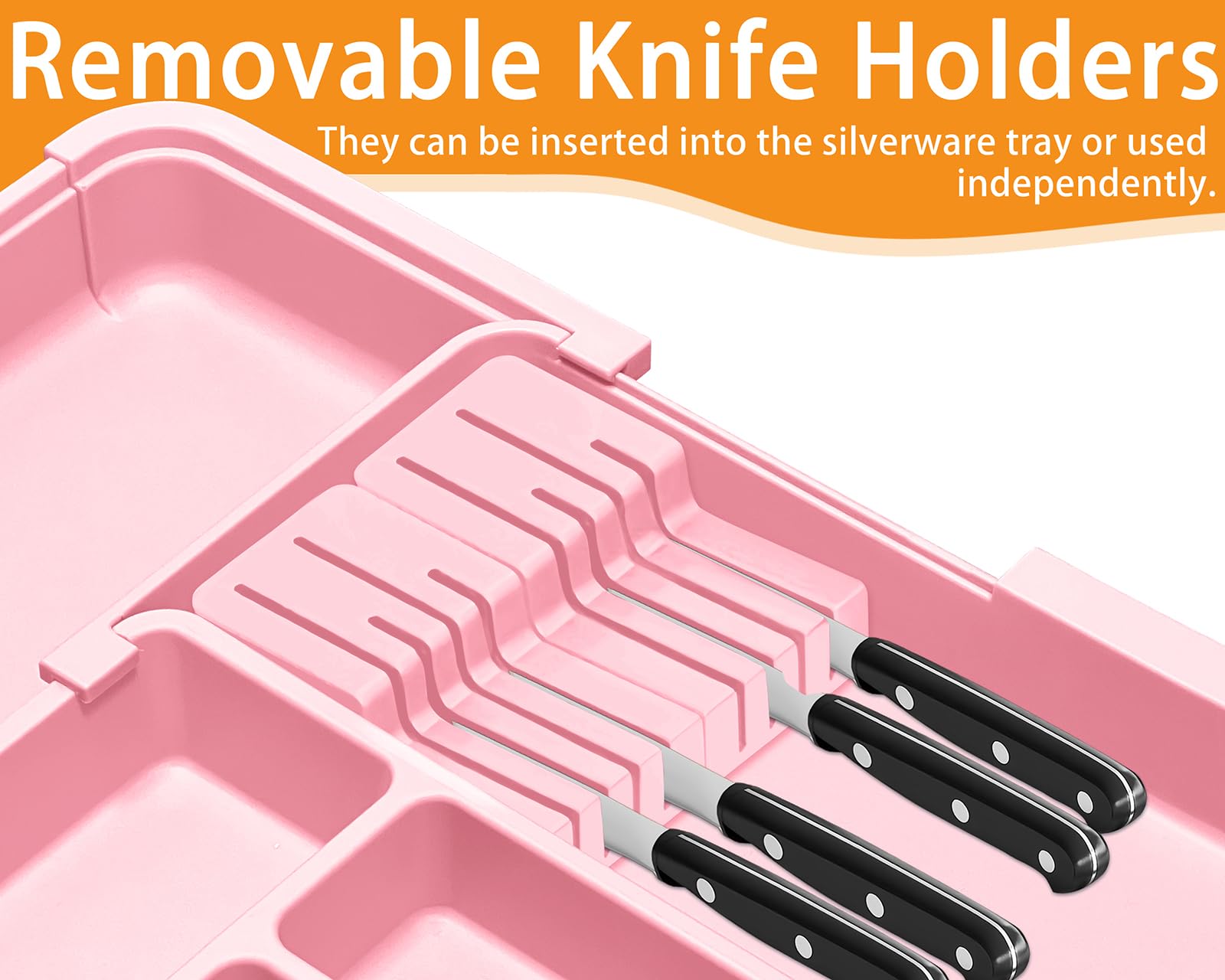 Homecor Silverware Organizer – Grande organizer espandibile per cassetti da cucina con 2 inserti per ceppi coltelli, vassoio portaposate da 55,9 x 48,9 cm, con divisori per cassetti, per posate da