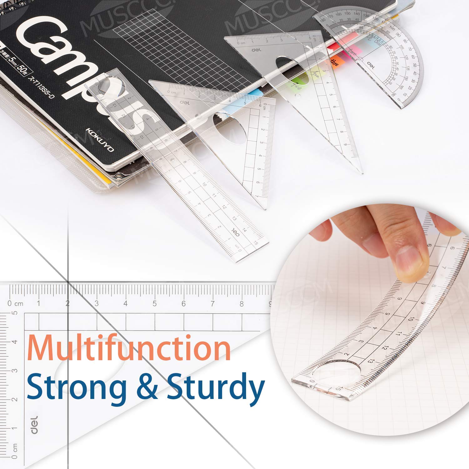 Compass Set, Muscccm Compass for Geometry Math Geometry Kit 8 Pieces - Student Supplies Drawing Compass, Protractor, Rulers, Pencil Lead Refills, Pencil, Eraser for Students and Engineering Drawing