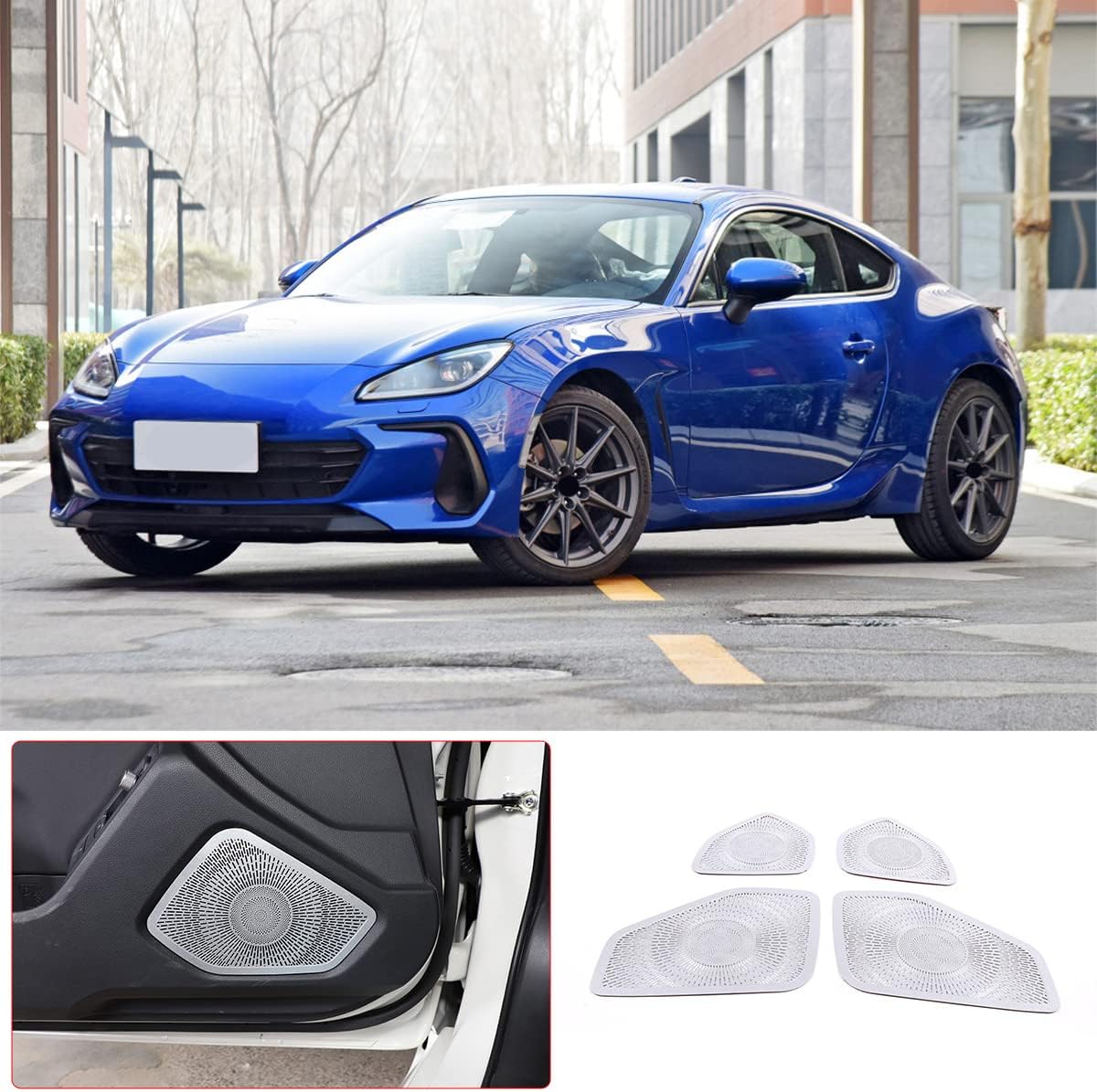 HAPPYHORSE Fit for Toyo-ta 86/Suba-ru BRZ 2022 Door Multimedia Audio Speaker Net Protector Stainless Steel Silver car Accessories