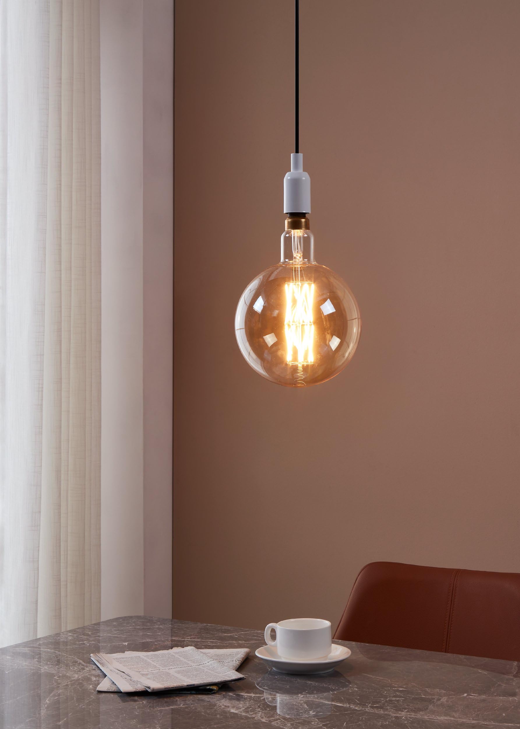 Eglo LED E27 dimmerabile, lampadina vintage ambra di grandi | dimensioni, globo di luce retrò, 8 Watt (equivalente a 60 Watt), 806 Lumen, illuminante bianco caldo, 2100k, G200, Ø 20 cm
