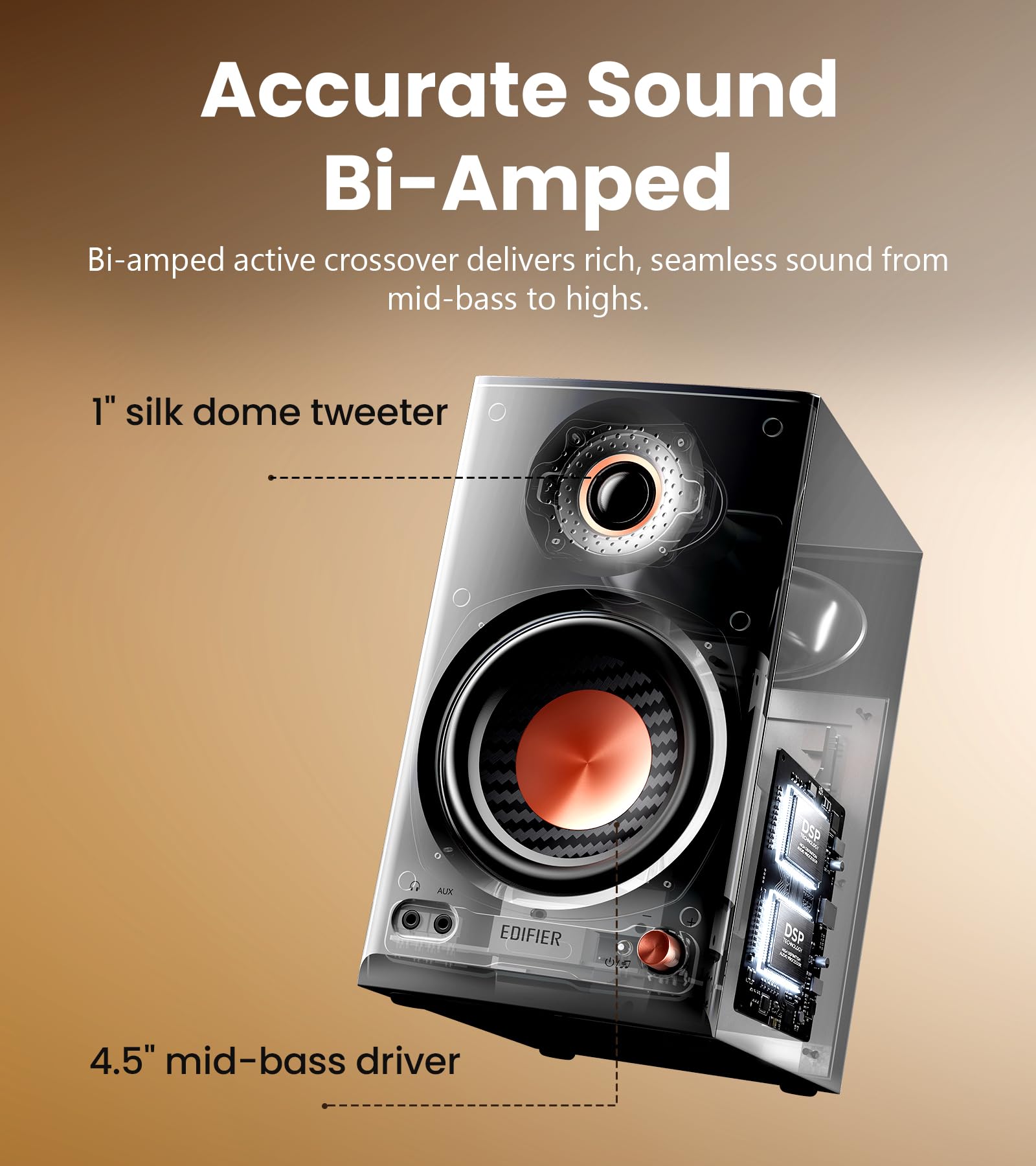 Edifier MR4.5 aktive Studio-Lautsprecher | Hi-Res Monitor 80 Watt | XLR, TRS, RCA + AUX | Bluetooth 6.0 Multipoint | LDAC-Wireless 24 bit/96 kHz | ConneX-App | EQ + Front-Regler (Schwarz)