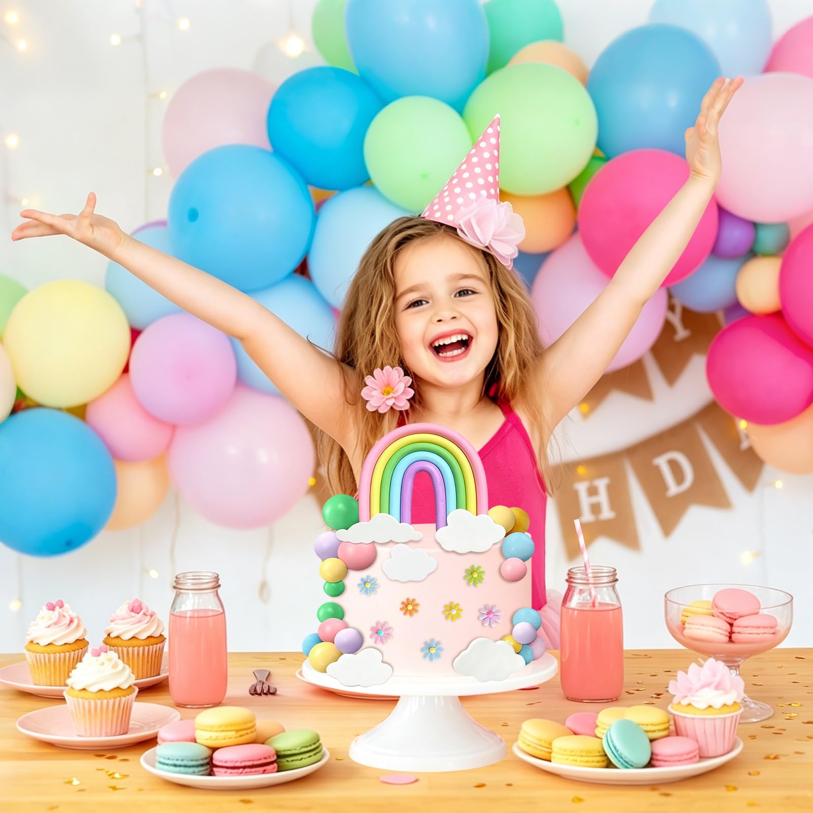 OSDUE Lot de 21 décorations de gâteau d'anniversaire, thème licorne arc-en- ciel, nuage, accessoire « Happy Birthday », pour enfants, fournitures de fête