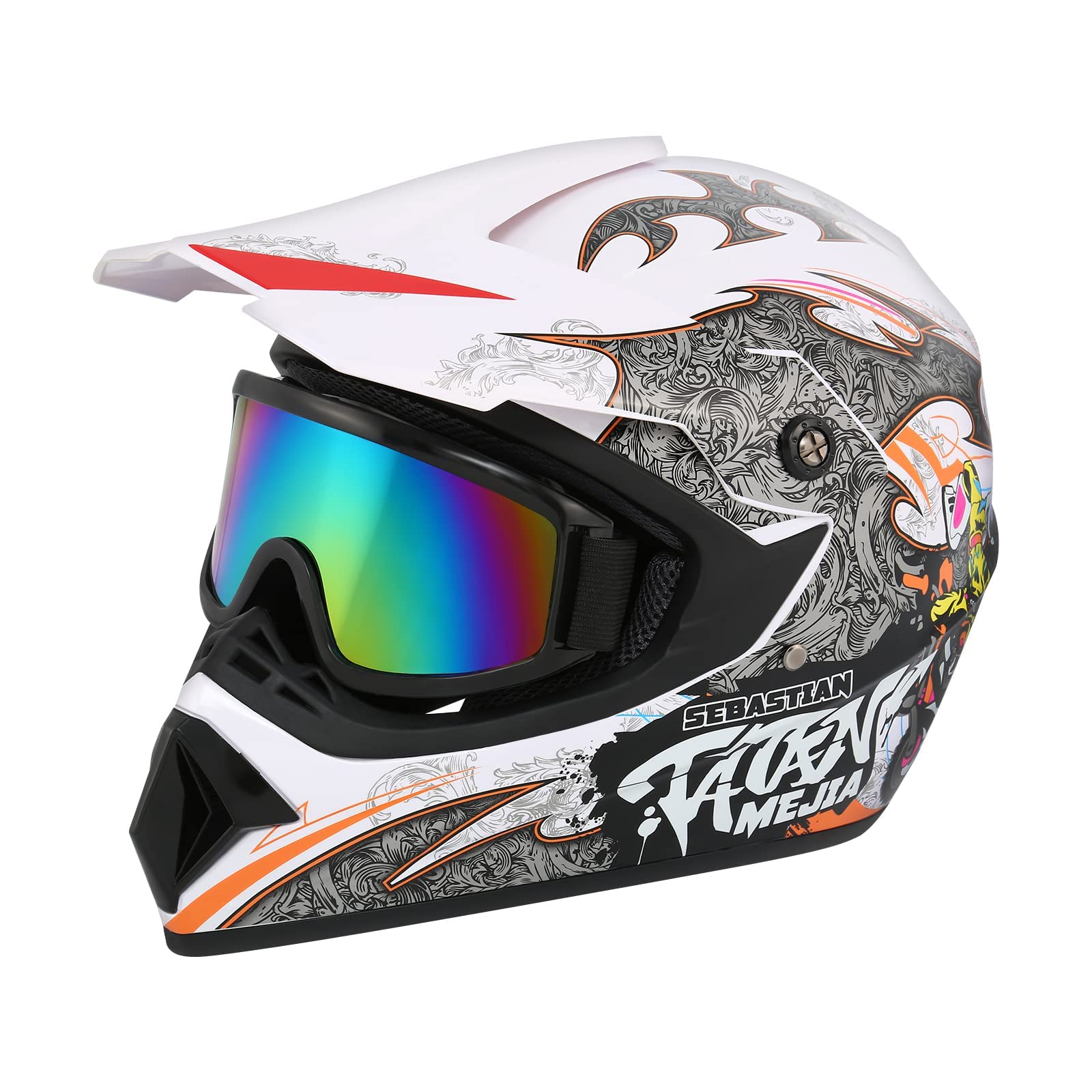 CANIAN Casco de Motocross Motos con Guantes y Gafas - Niños ATV Quad Bicicleta Go Kart - Hombres y Mujeres Cascos de Motocicleta