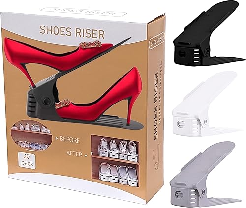 Juego de 20 elevadores de zapatos ajustables doble espacio de almacenamiento 50 de ahorro de espacio de doble capa zapatero de ranuras para