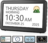 Roxicosly 7" Dementia Clock for Seniors: Large Display Day Date Clock, 20 Alarms, Medicine Reminders, Dimmable Alzheimer's Clock