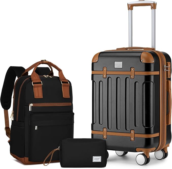 LARVENDER Luggage Sets 6 Piece Hardshell Expandable Suitcases with Spinner Wheels TSA Lock, Lightweight ABS Travel Carry On Suitcase Set for Women, Black Brown