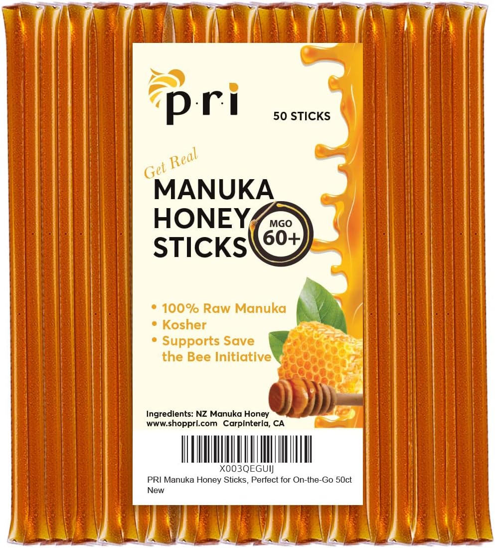 Manuka Honey Sticks, Certified MGO 60+, Raw New Zealand Manuka Honey, Perfect for On-the-Go, 50 count