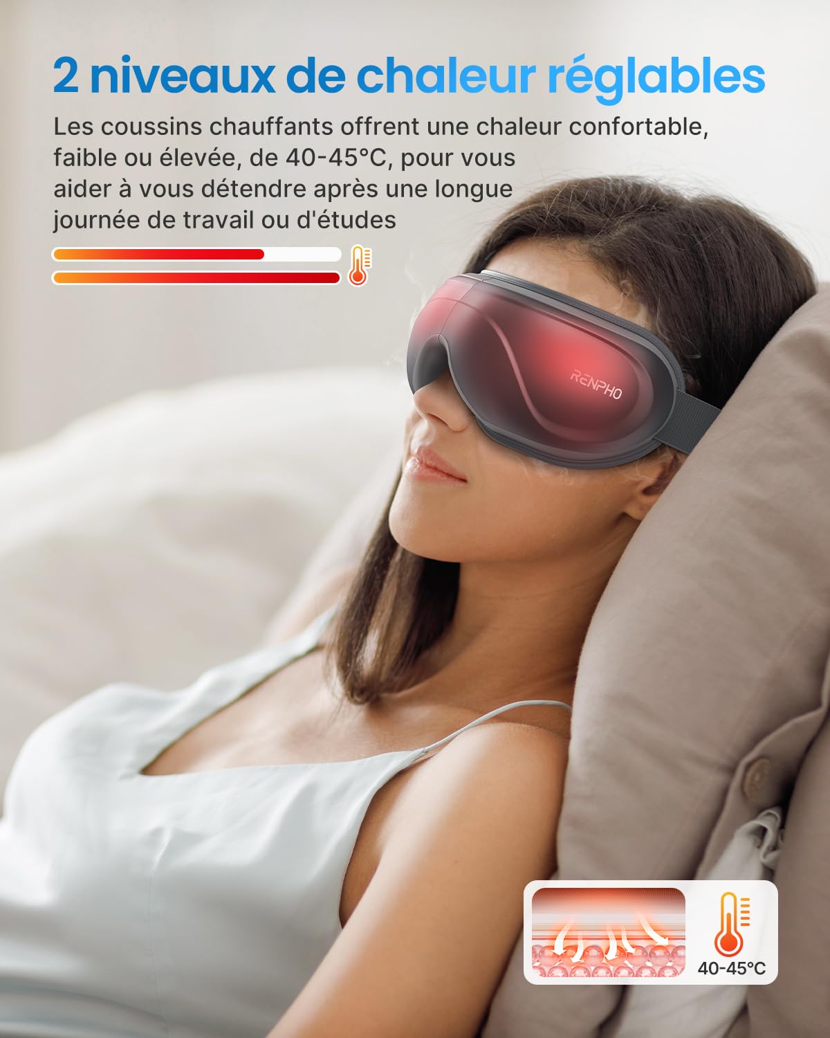 RENPHO Eyeris 2 - amélioré masseur oculaire avec chaleur, vibrations compressions, 5 modes, Masque de massage rechargeable pour les yeux secs, les poches sous les yeux, les cernes