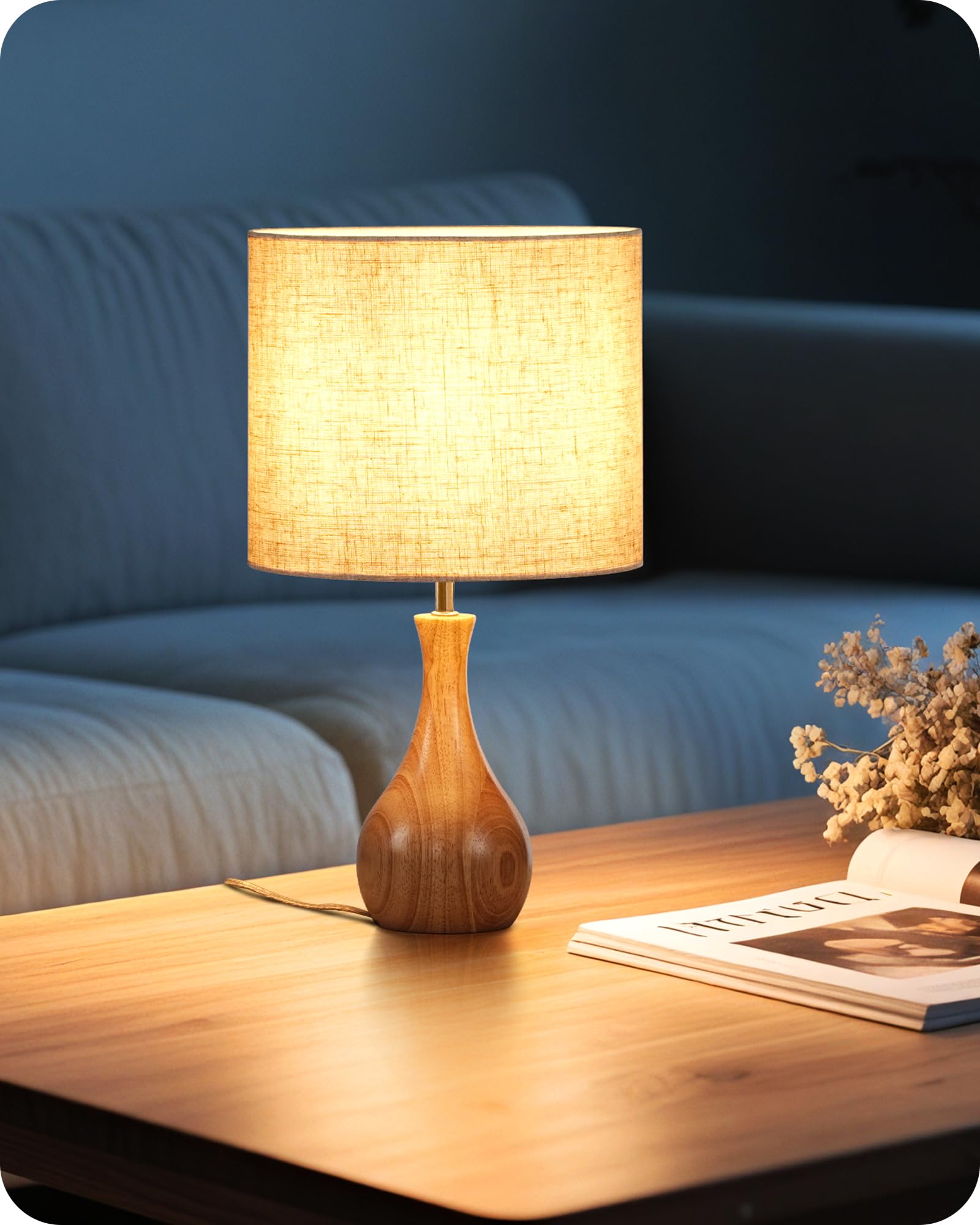 GOEBLESON Nachttischlampe aus Holz für Schlafzimmer, Wohnzimmer