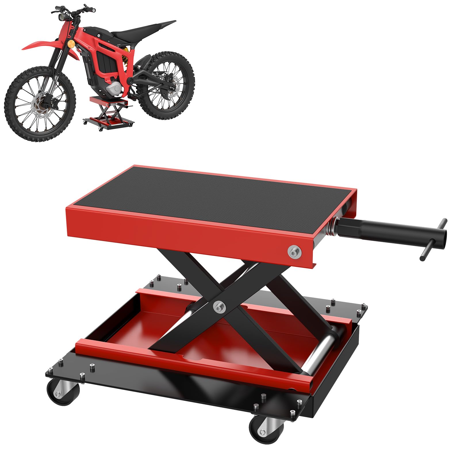 Froadp Elevador de moto con ruedas, plataforma elevadora para reparaciones, altura regulable hasta 500 kg, plataforma elevadora para ATV, quad y motocicletas, garaje y uso al aire libre