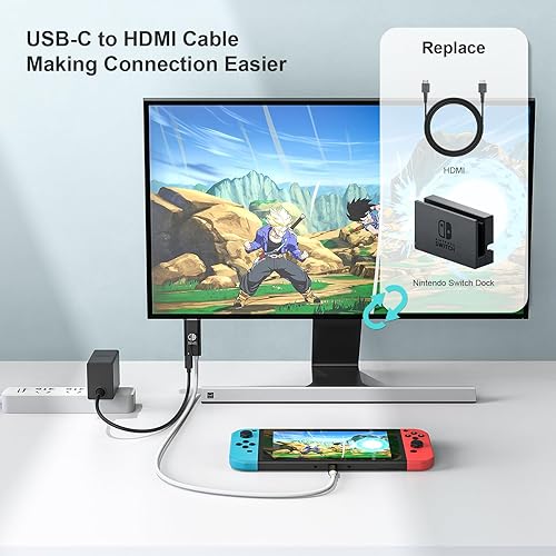 Miniatura 6 de MANMUVIMO Cable mini HDMI portátil compatible con Nintendo SwitchOLED, 2M6.6 pies, puerto de carga rápida de 100 W, cable adaptador USB-C a HDMI