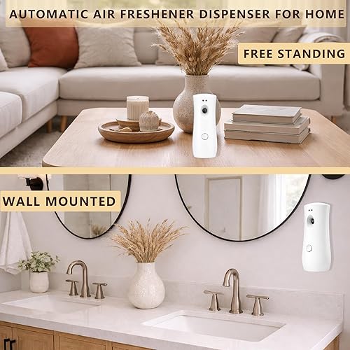 Miniatura 14 de Dispensador automático de ambientador en aerosol (paquete de 2), máquinas de aromaterapia ajustables de pie o montado en la pared para el hogar