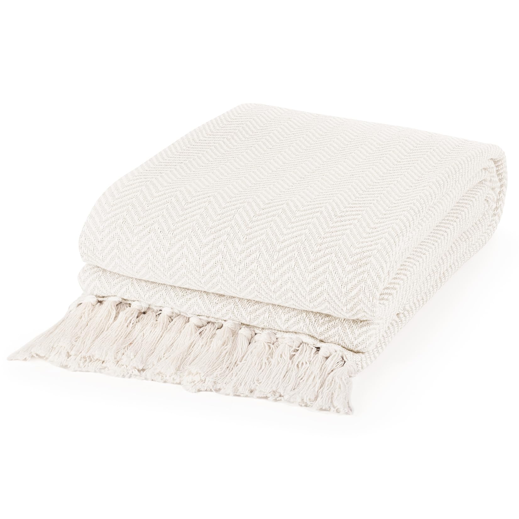 EHC Cotton Large throws for sofas,Suitable For 2 Seater Sofa | Double Bed Settees Couch, 180 x 230cm, Ivory