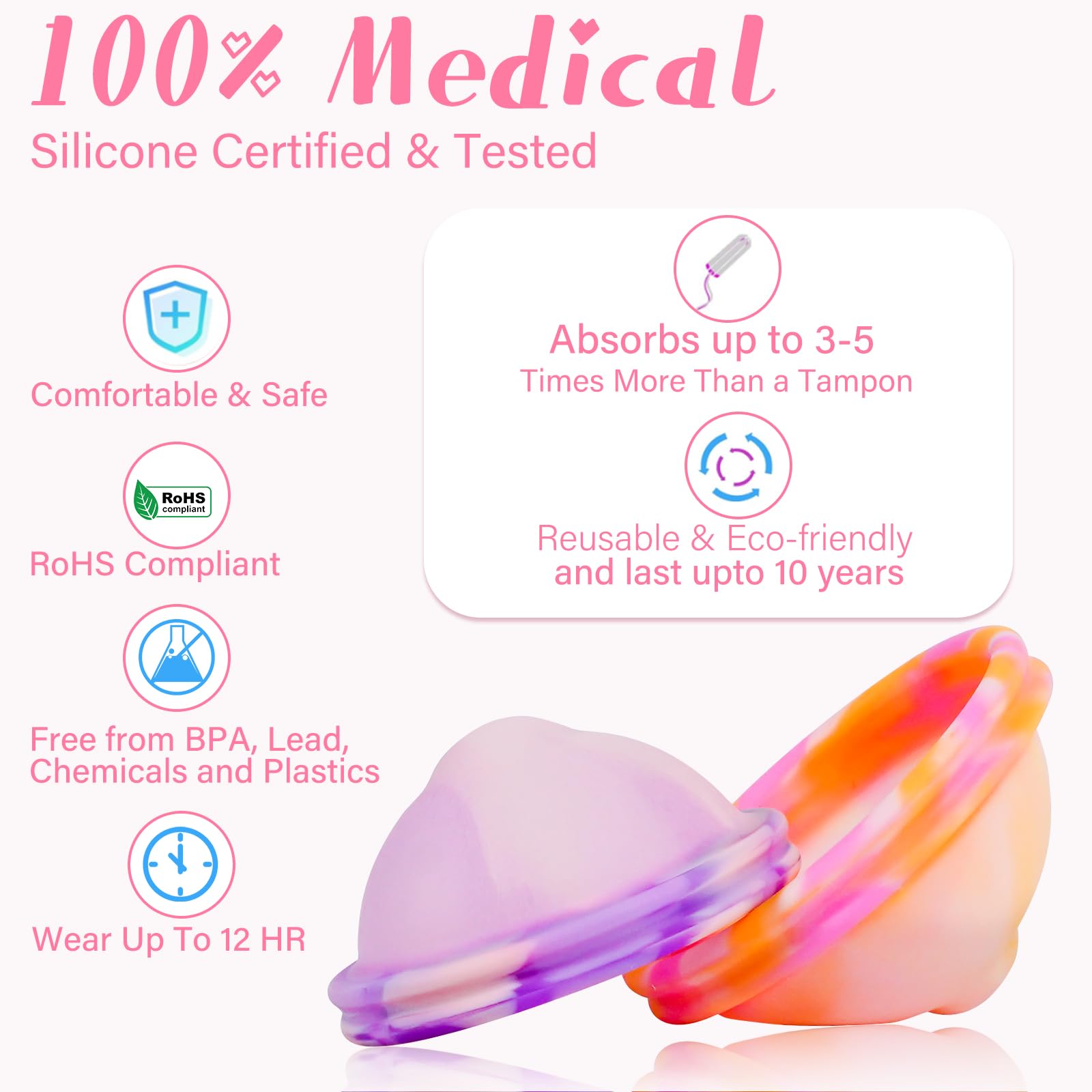 2 Pezzi di Disco Menstruale, Coppa Mestruale con Periodi Della Dimensione M+L, Tazza Mestruale Riutilizzabile Realizzata in Silicone Medico al 100% per Donne Sport, Nuoto e Intimità Attive