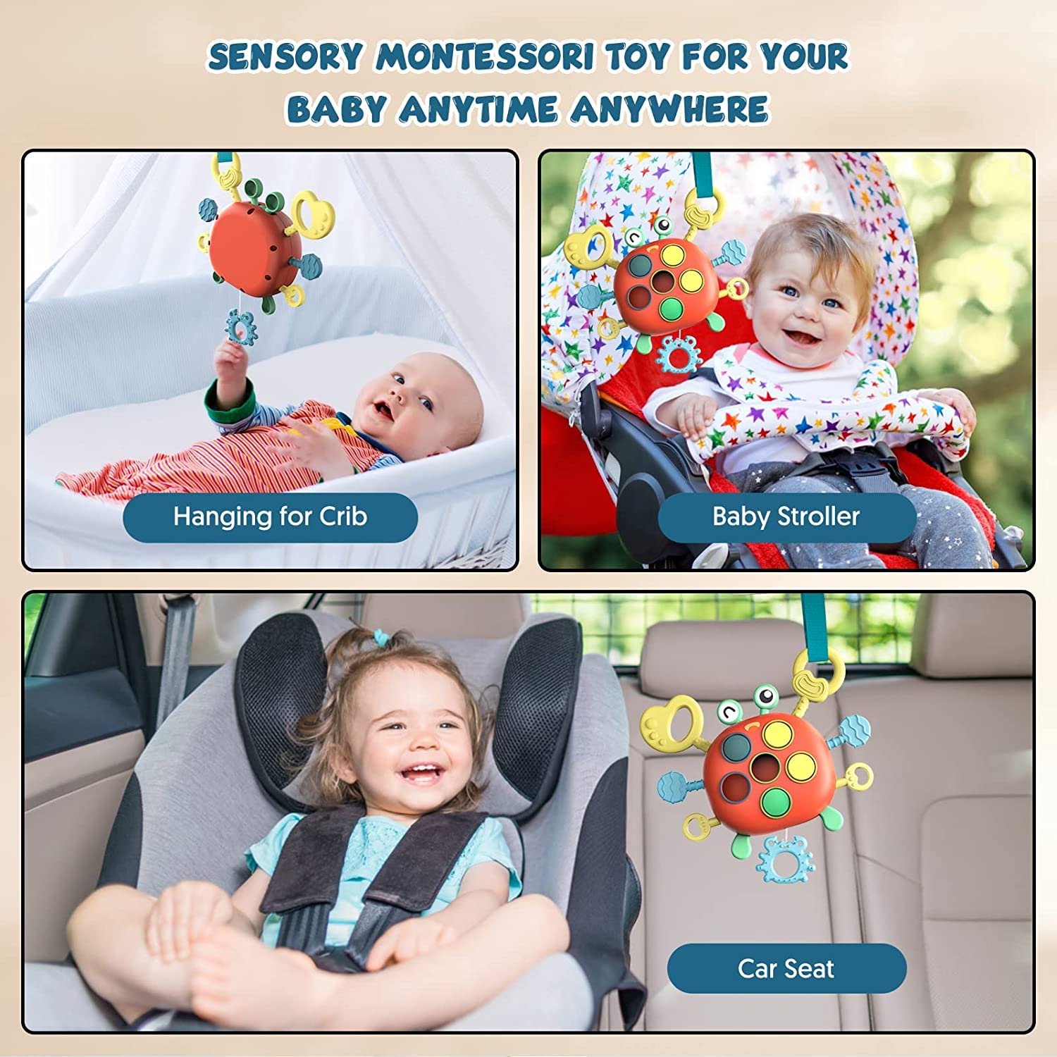 Felly Montessori zabawka motoryczna dla dzieci w wieku 6-18 miesięcy, silikonowy sznur o jakości spożywczej, sensoryka dla niemowląt od 1 roku życia