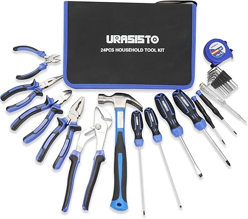 24-Piece Household Tool Kit for Men Repair Hand Tool Set Bag with Hammer, Screwdriver,Pliers, Wrench set with Storage Bag