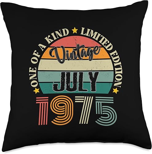 Vintage Birthday Retro Limited Edition Retro Gifts 49 Year Old Vintage July 1975 49th Birthday Retro Throw Pillow, 18x18, Multicolor