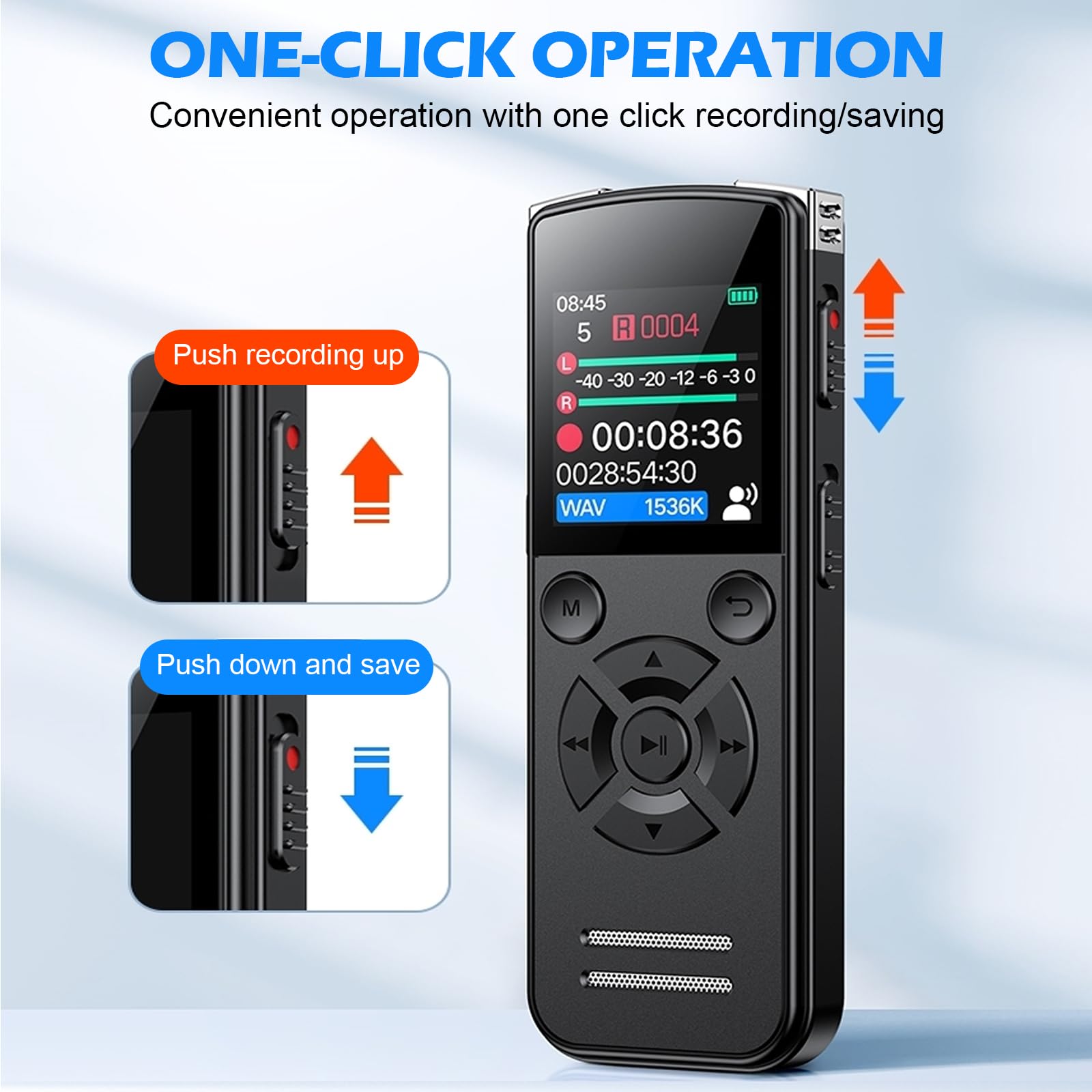 64GB Diktiergerät, EIN-Knopf Aufnahmegerät, Mini Voice Recorder 1536 Kbps für Meetings, Vorlesungen und Interviews, USB-C wiederaufladbar