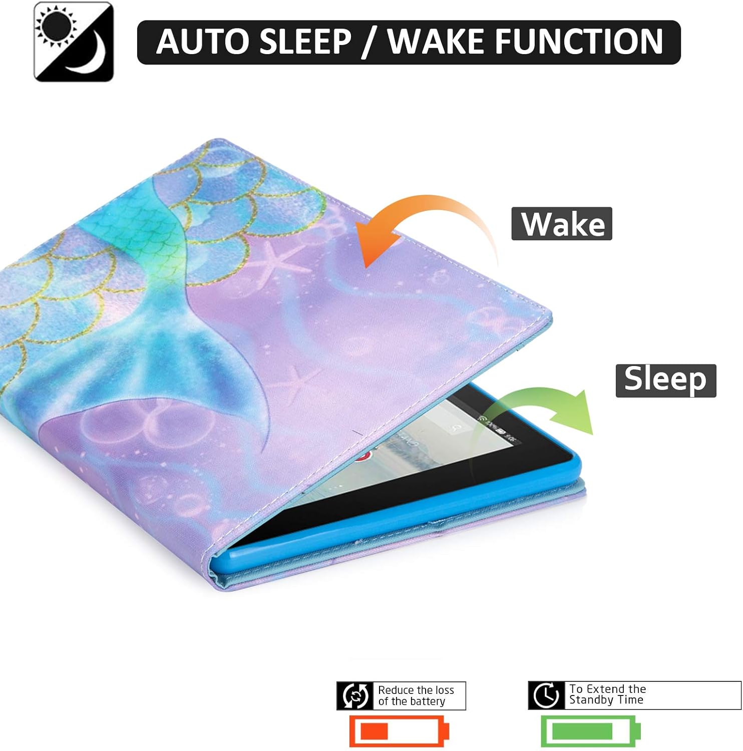 Dteck Case for All-New Fire HD 10 Tablet 10.1 Inch (9th/7th/5th Generation, 2019/2017/2015 Release) - Slim Premium PU Leather Folio Stand Magnetic Cover with Auto Wake/Sleep, Beautiful Mermaid