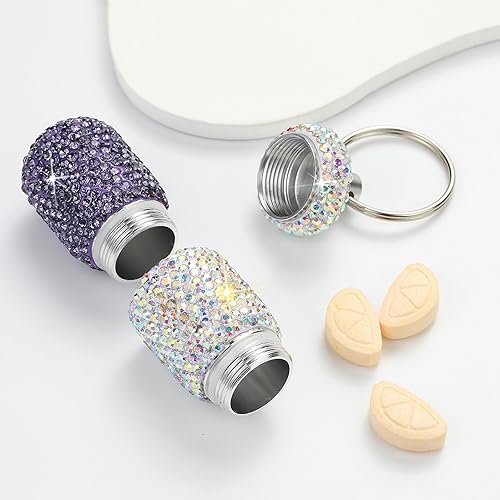 Miniatura 3 de Pastillero de viaje portátil con diamantes de imitación, impermeable, con llavero, bonita caja de almacenamiento de pastillas para acampar al aire