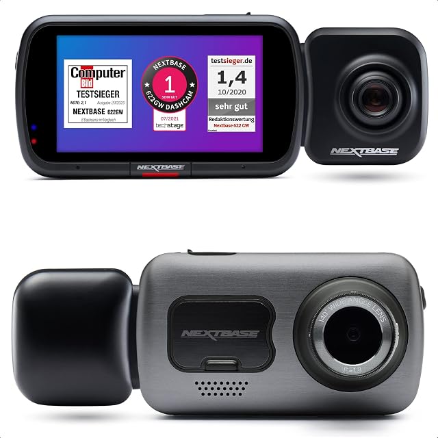 Nextbase 622GW Dash Cam Front and Rear Camera Wireless 4K/30fps In Car UHD Recording - Dual 140° 6 lane wide â Mini & Wireless Rear cam with Offline GPS, what3words, Super Slow Motion 120FPS, Wifi