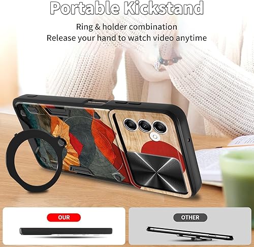 Vista 28 de Funda para Samsung Galaxy A13 5G con cubierta deslizante para lente de cámara y anillo giratorio de 360 grados, soporte híbrido de doble capa Flores