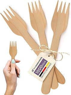 Inoverse 1000 Stück Holzgabeln 15.8 cm – Einweg Holzbesteck, Biologisch Abbaubar & Kompostierbar, Stabile Löffel für Party, Catering & Events