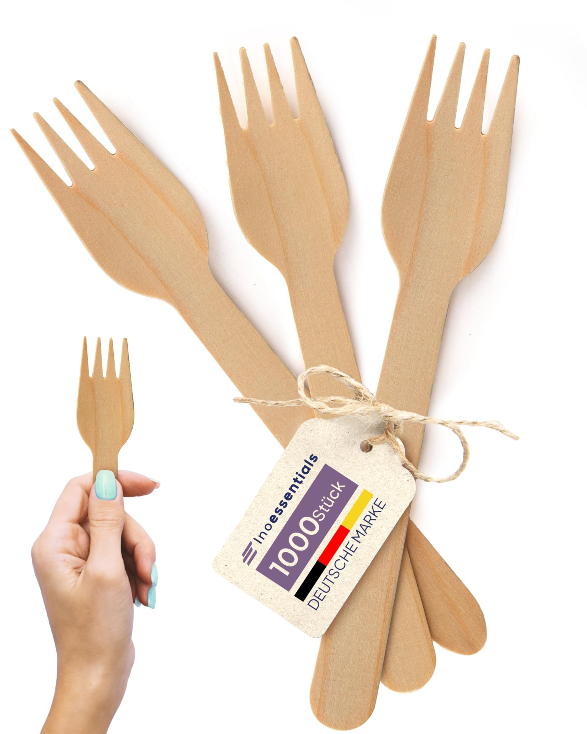 Inoverse Lot de 1000 fourchettes en bois de 15,8 cm – Couverts en bois jetables, biodégradables et compostables, cuillères solides pour fêtes, restauration et événements
