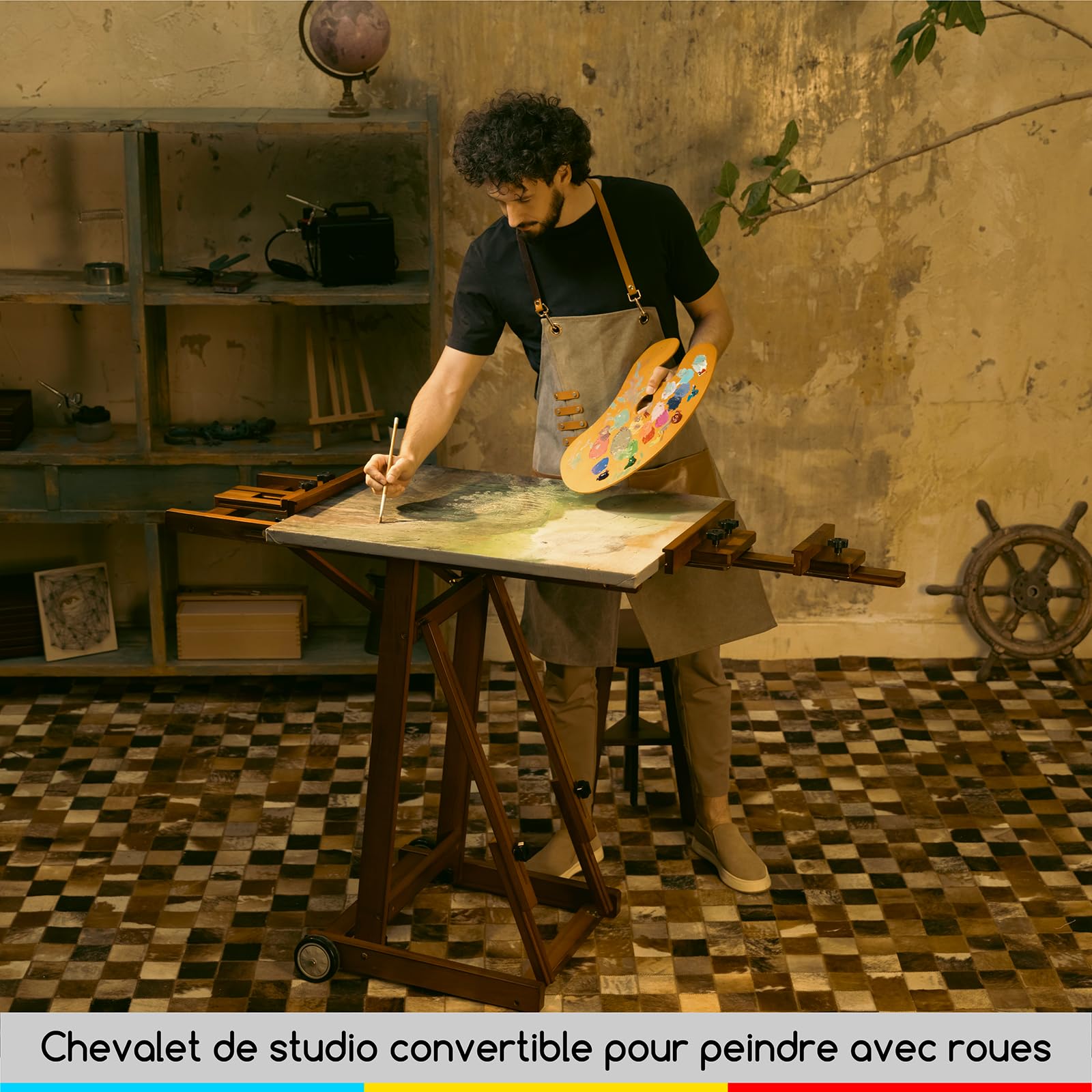 MEEDEN Chevalet Peinture en Bois Hêtre : Chevalet de Studio Polyvalent en H Pliable et Réglable, Grand Support de Peinture pour Tous Médiums – Supporte les Toiles jusqu'à 196 cm, Noyer clair