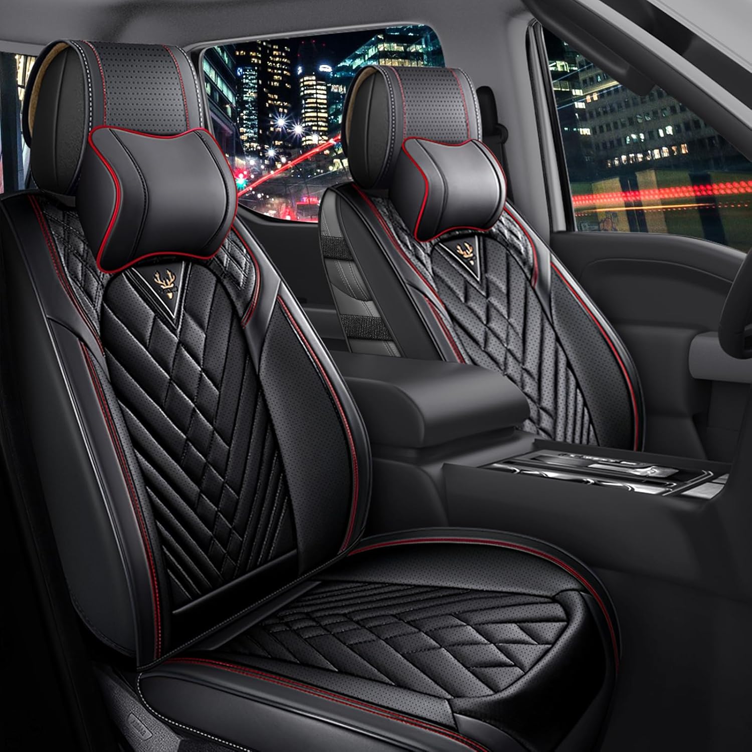 Fit for Chevy Chevrolet Silverado 1500/2500/3500/ Trail Boss High Country WT LTZ RST LT Seat Covers 2010-2025, Wear-Resistant Customized, Nappa Leather Easy Install (Black Red/Luxury 5 Seats)