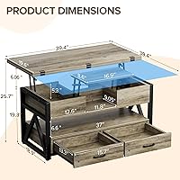 Vista 2 de Mesa de centro elevable de 40 pulgadas, mesas auxiliares elevadoras multifunción 4 en 1 con cajones de almacenamiento y compartimentos ocultos, mesa