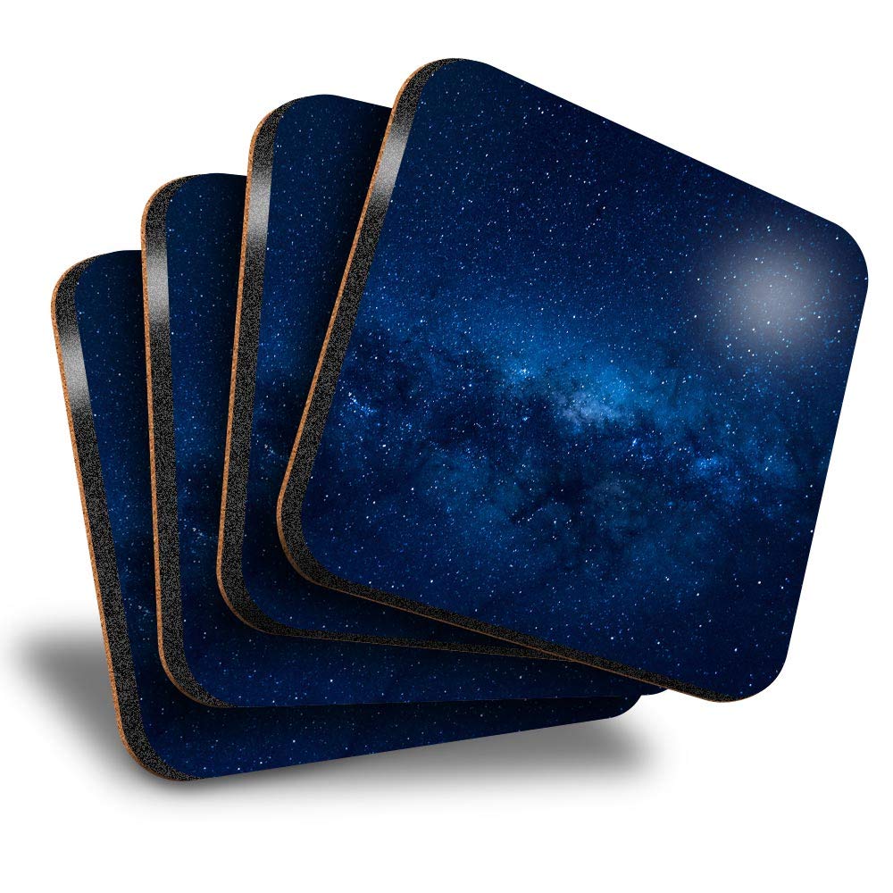Destination Vinyl ltd Great Coasters (Set of 4) Square - Dark Blue Galaxy Nebula Space Drink Glossy Coasters/Tabletop Protection for Any Table Type #15521
