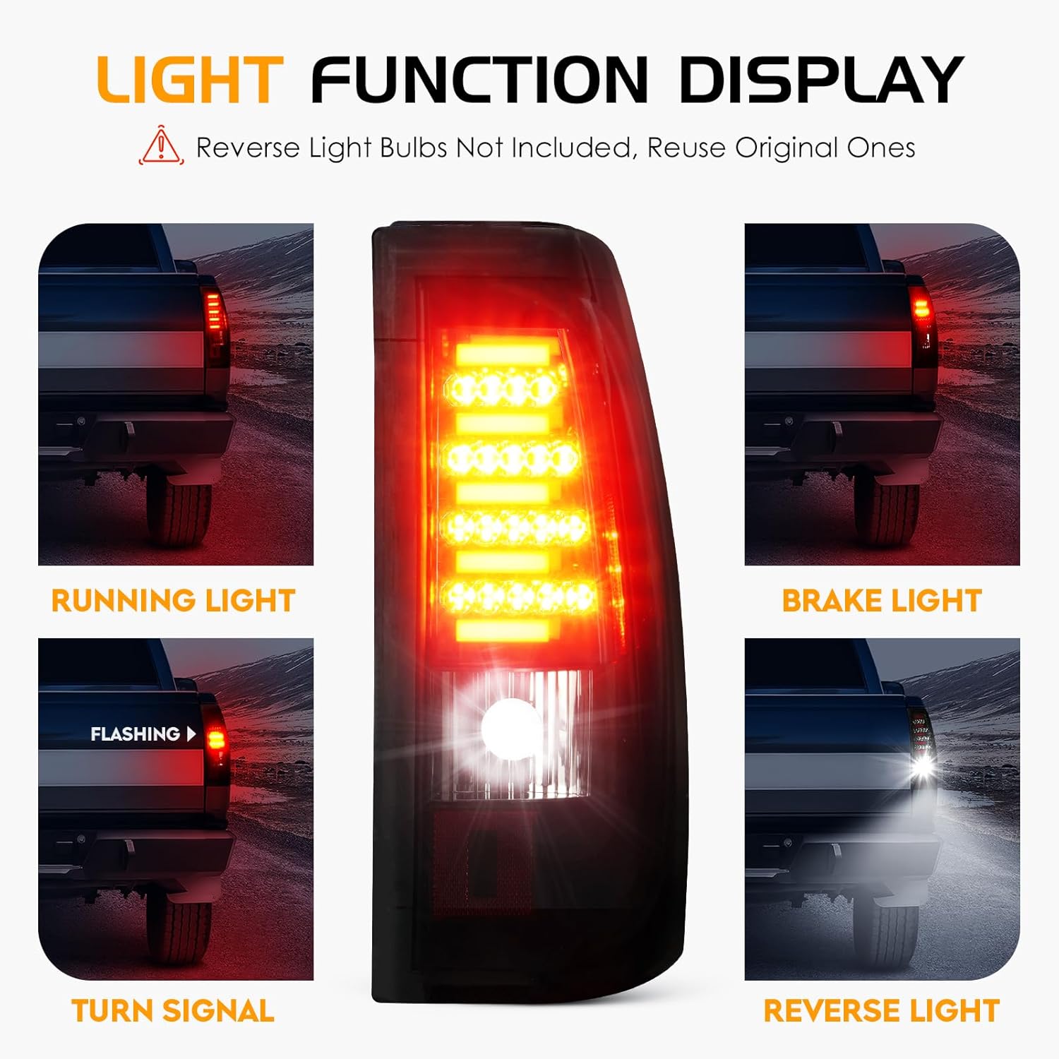 LED Tail Light + 3rd Third Brake Light Fit for Chevy Silverado GMC Sierra 1500 2500 3500 1500 HD 2500 HD 2003-2006, for Chevy Silverado GMC Sierra Classic Models 2007, 3 Pcs, Chrome Housing Smoke Lens