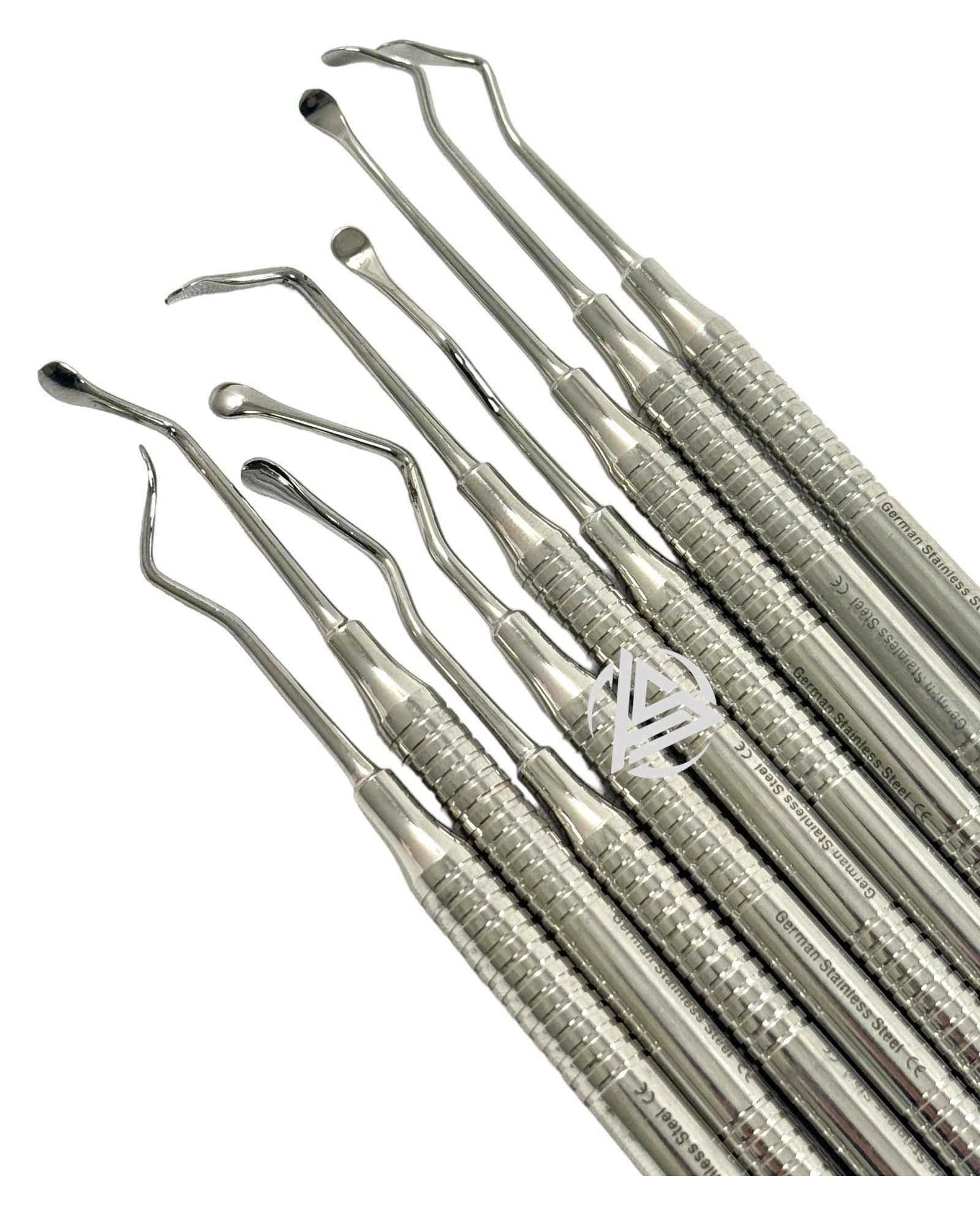 9 Pcs Set - Sinus Lift Dental Implant Instruments Curettes Double-Ended with Grooved Handles, German Stainless Steel Dental Instruments