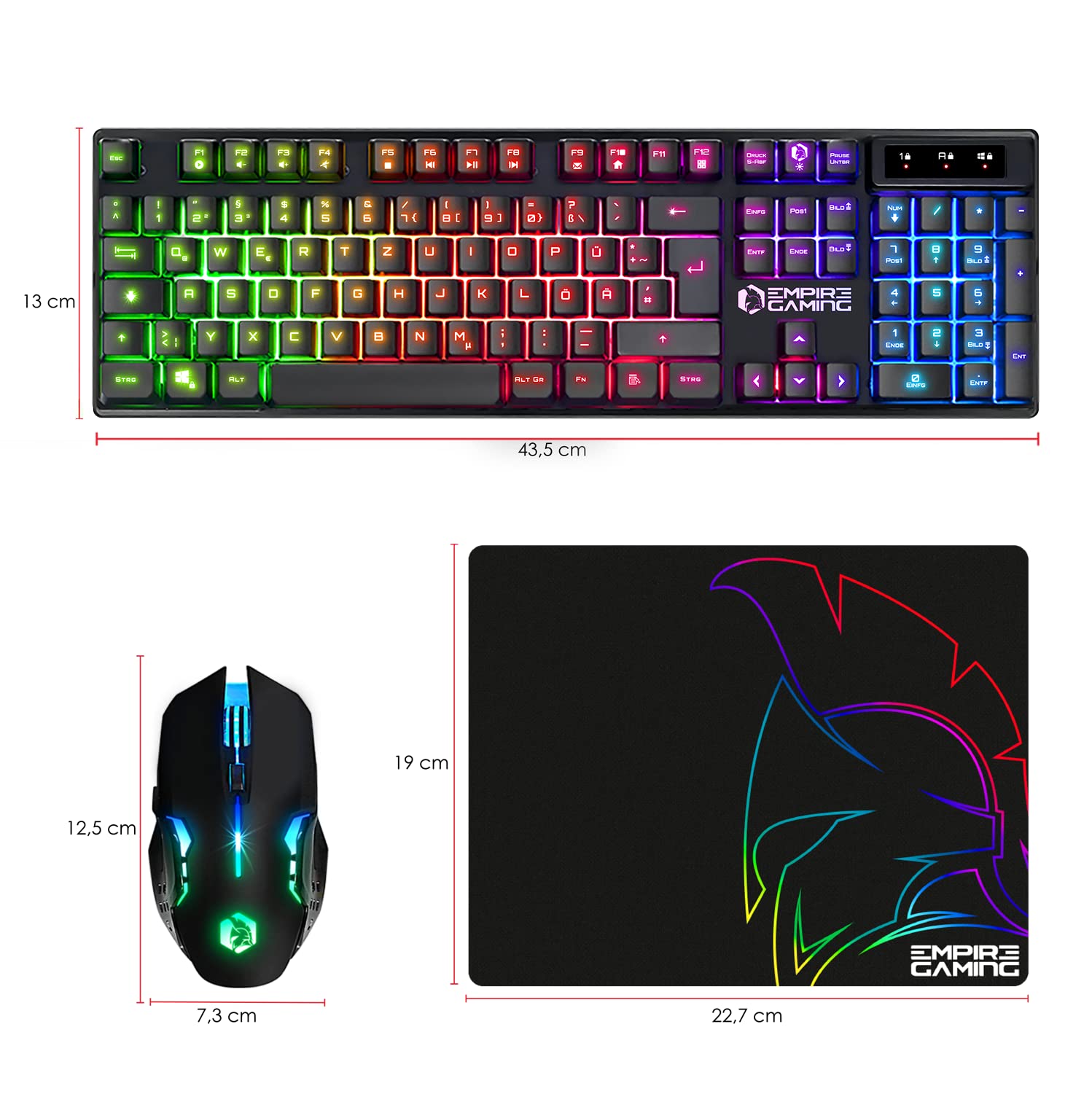 Empire Gaming - Armor RF800 Wireless Gaming Tastatur und Maus QWERTZ (Deutsche Layout) - Kabellose Tastatur 2,4 G RGB - Ergonomische Kabellose Maus 4800 DPI mit Mauspad - PC PS4 PS5 Xbox One/Serie Mac