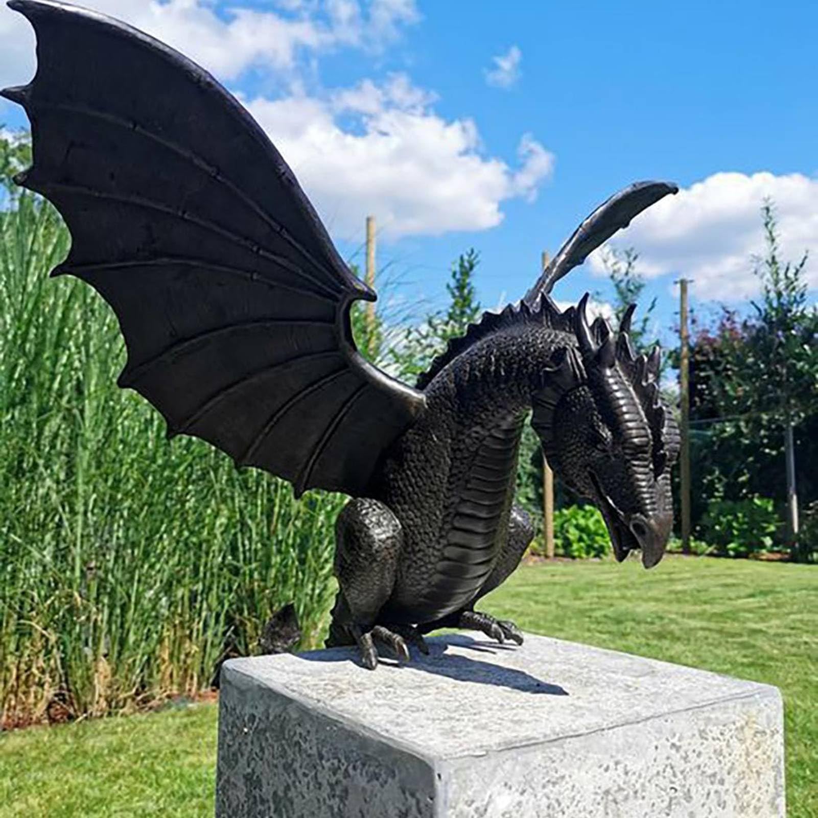 Large Dragon Figurine Fountain Ornament Resin Water Feature Sculpture Weatherproof Gothic Dragon Statue