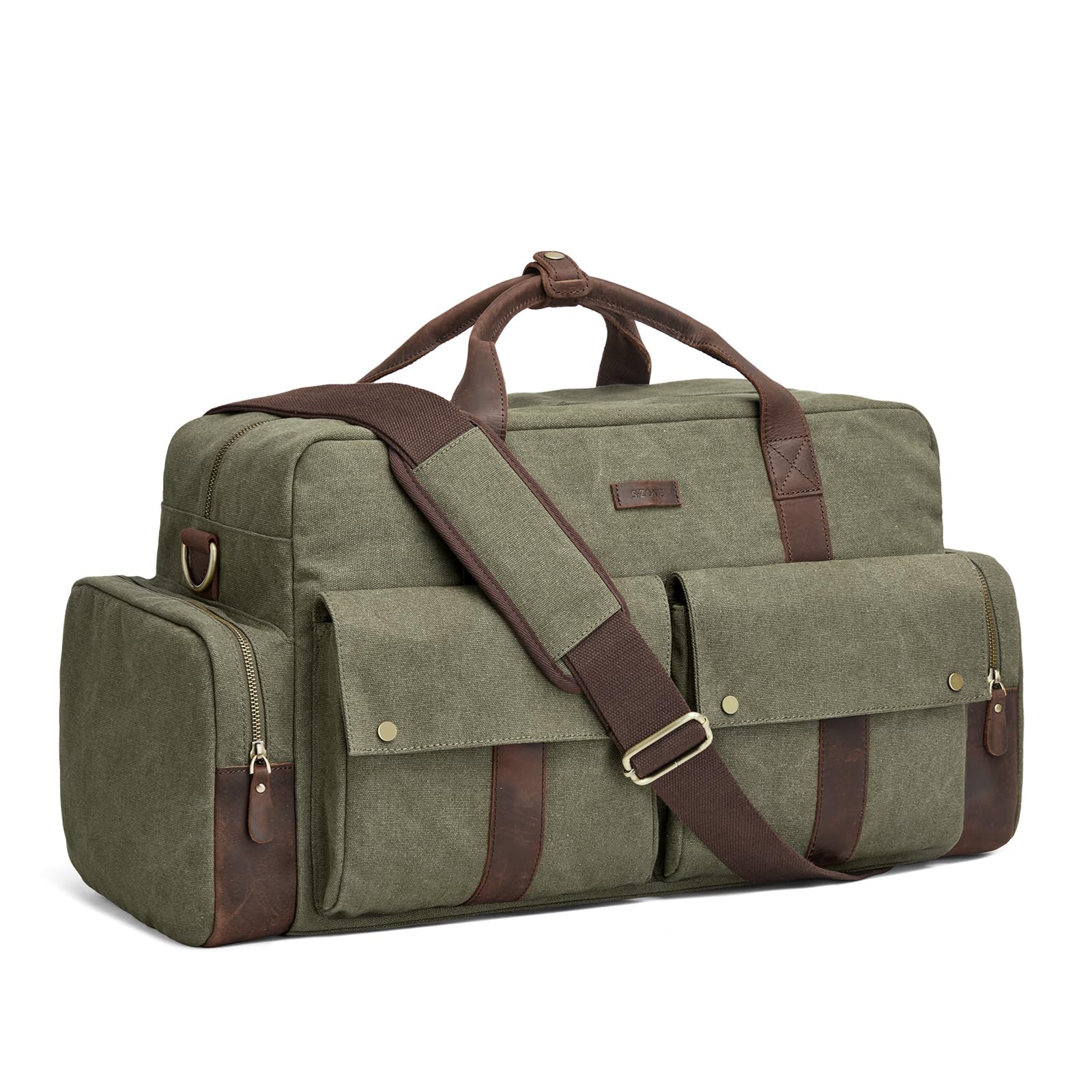 S-ZONE Duffle Bag for Travel Canvas Duffel Bags Carry on Leather Trim Overnight Weekender Men Women Grey